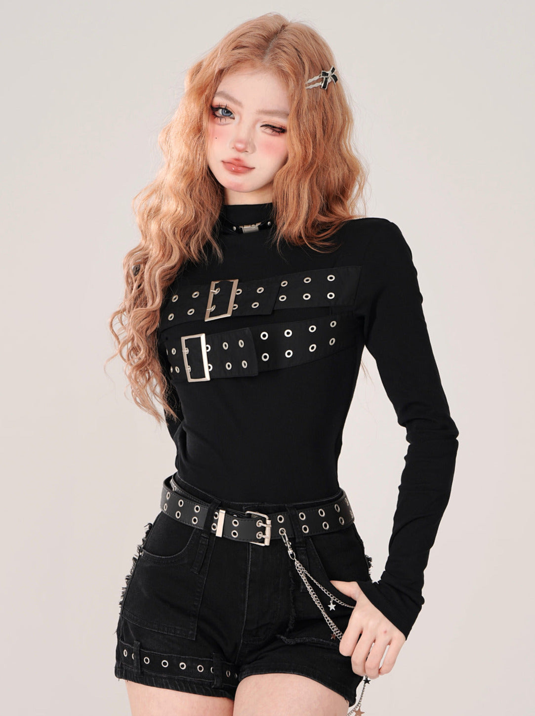 Hals hoch offen schwarz Top Stil Punk zurück