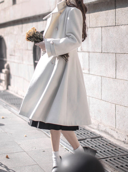 Manteau en laine à col montant, élégant, rétro, ruban, croisé