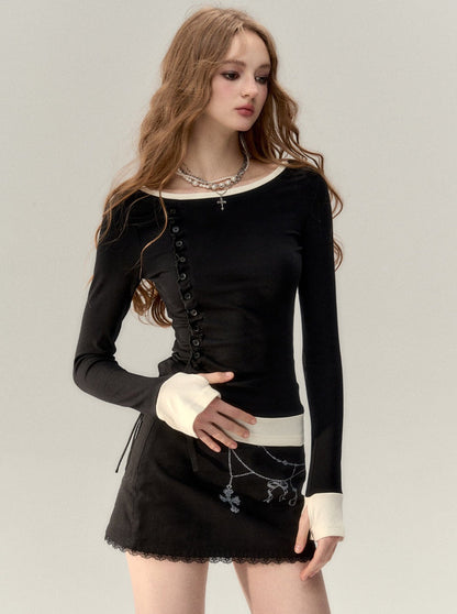 Stitch Round Neck Fake Two Piece Sweater