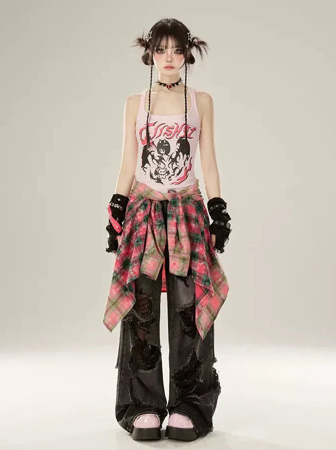 Rose Red Check Gradient Shirt