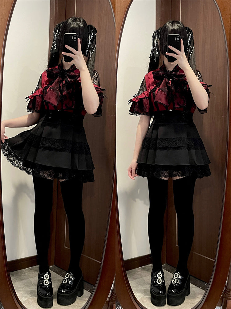 Shirt Sheer Ribbon Shoulder Lace