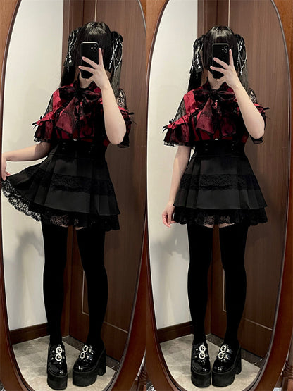 Shirt Sheer Ribbon Shoulder Lace