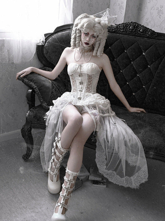 Straps Fishbone Dark Gothic White Corset Bustier Sleeping Alice