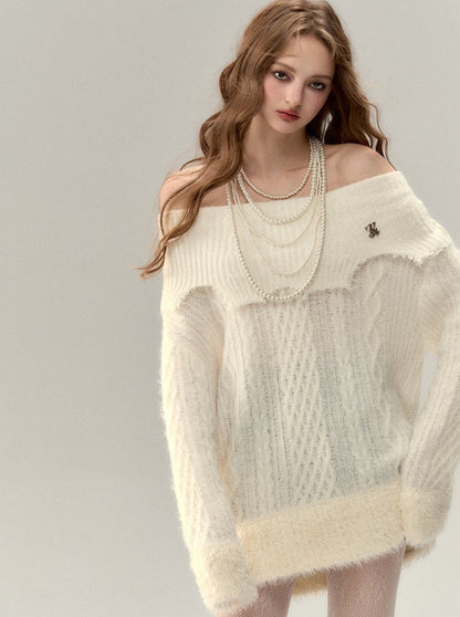 Off-the-shoulder Fur One-pointed Top