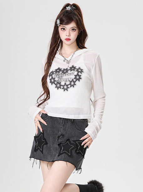 Sweat à capuche long imprimé T Star transparent