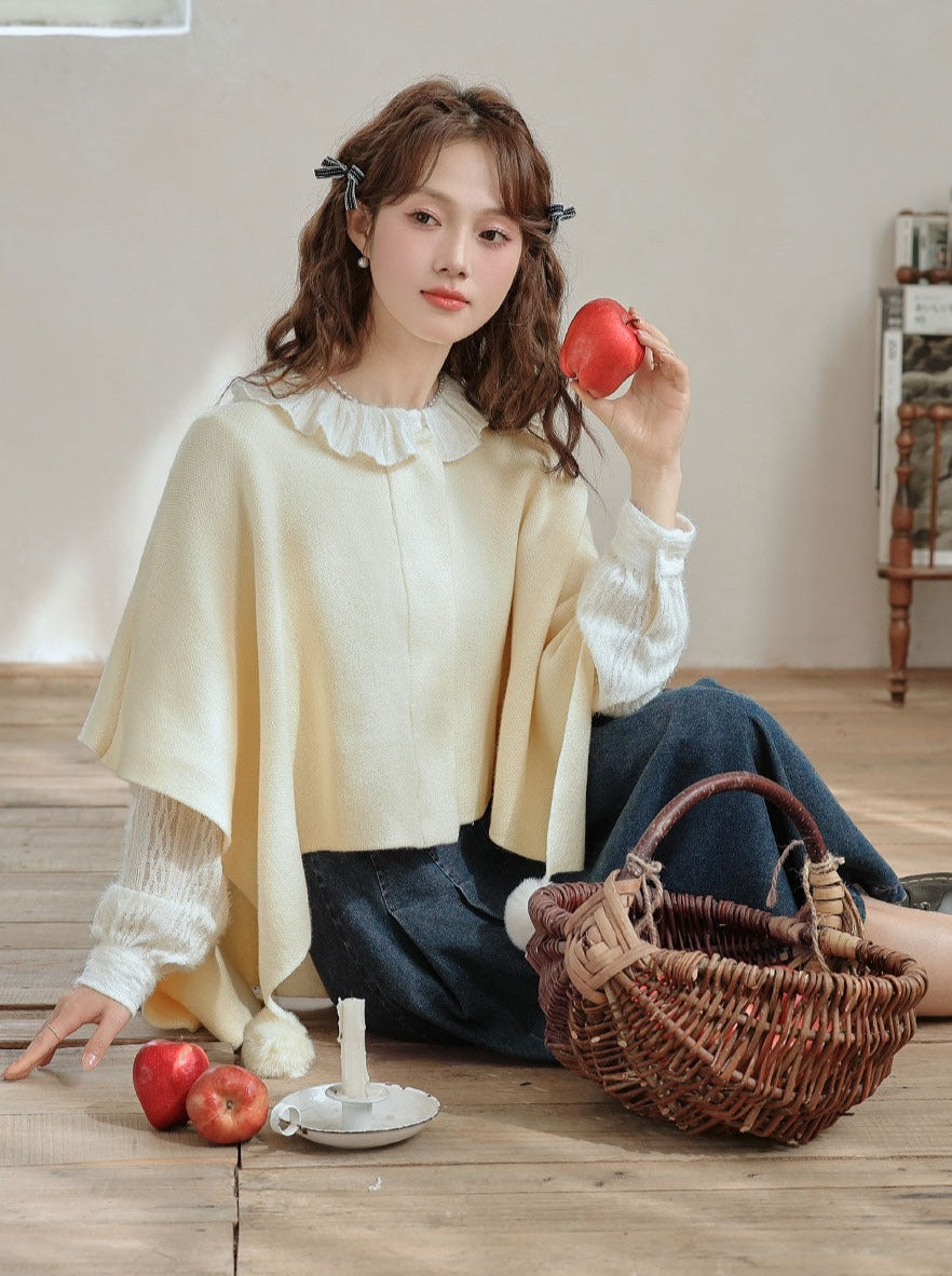 Fur Cape Cloak Pompon