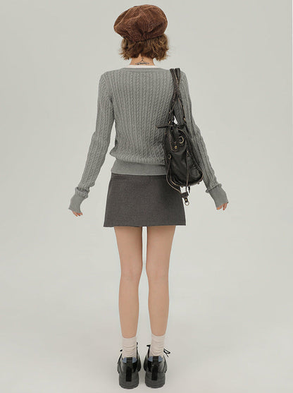 American Retro Round Neck Slim Knit Cardigan