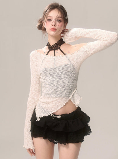 Romantic Design Bow Lace Black Skirt Shorts