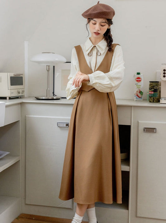 Retro Suspender French Waist Dress