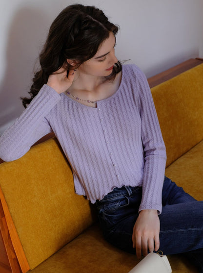 Rib Spring Cardigan Knit Tight