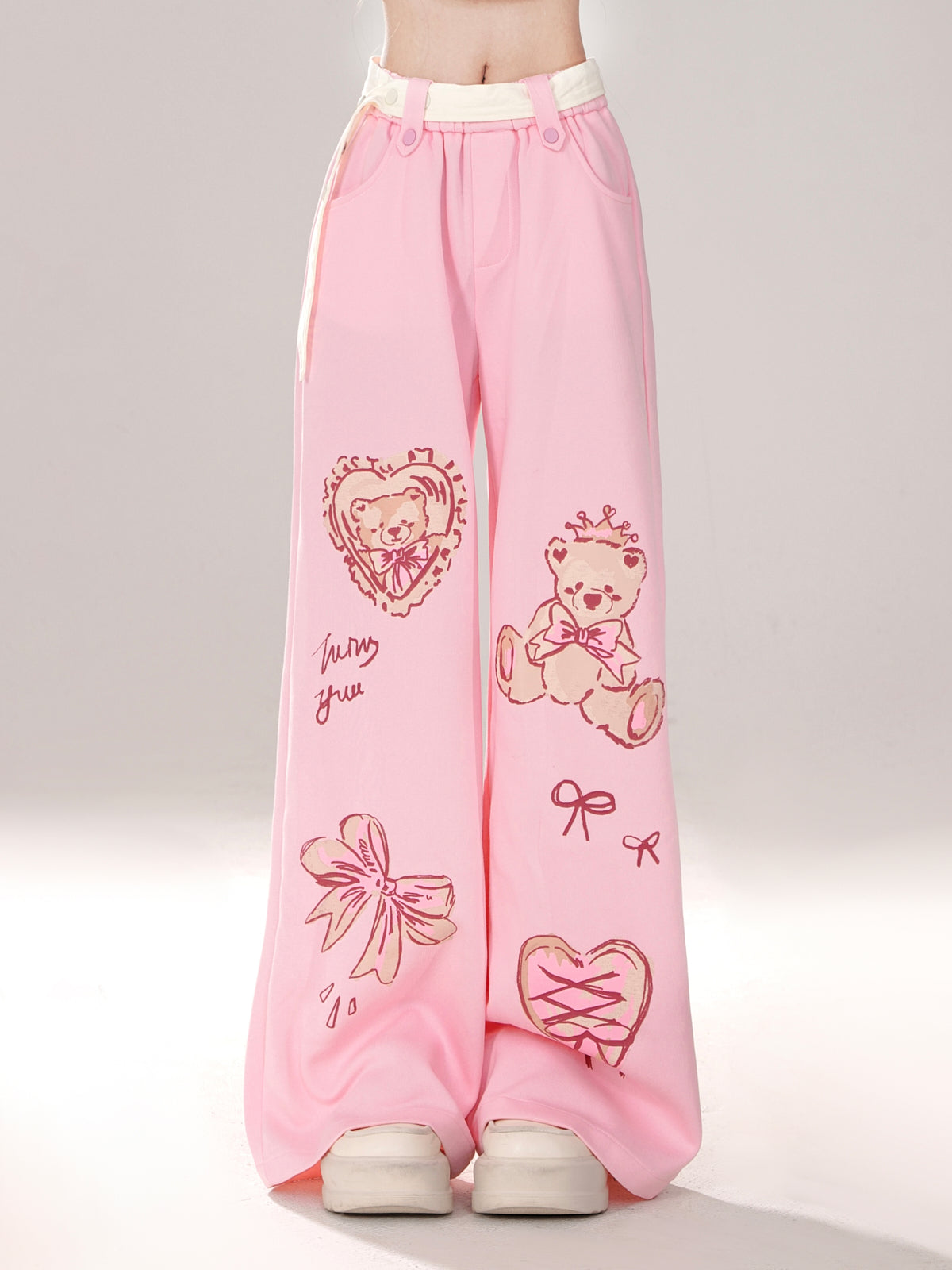 Art Loose Bear Pop Wide Illustration Pants