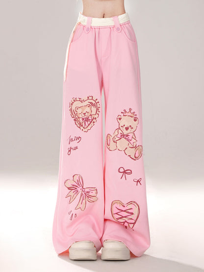 Art Loose Bear Pop Wide Illustration Pants
