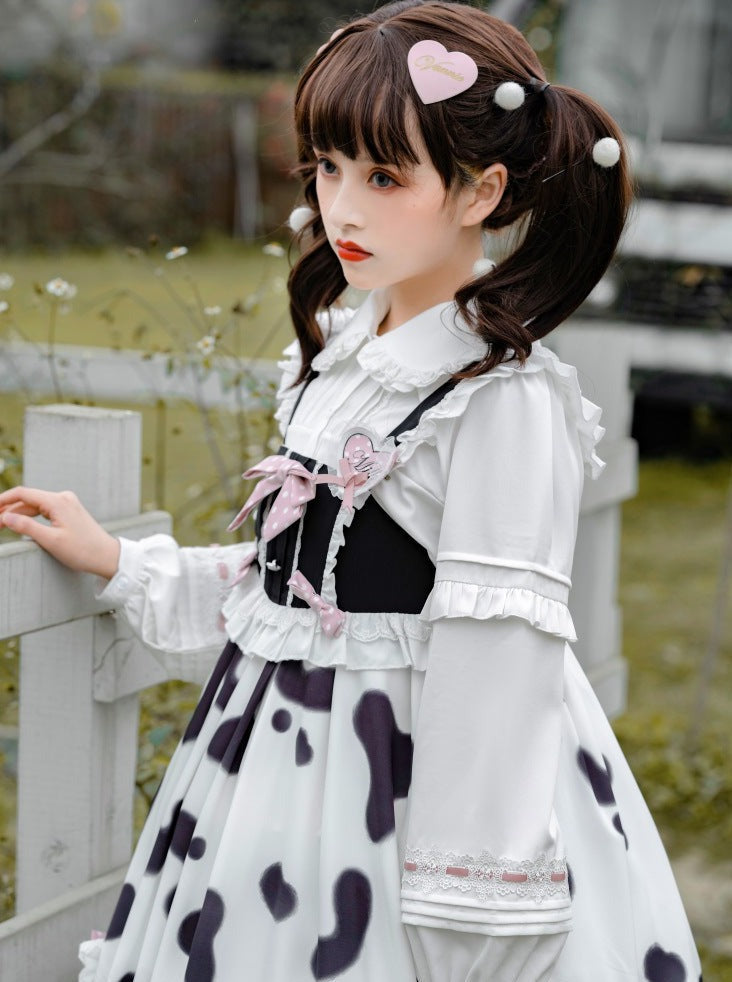 Suspender Cow Blouse Skirt Fur + Coat