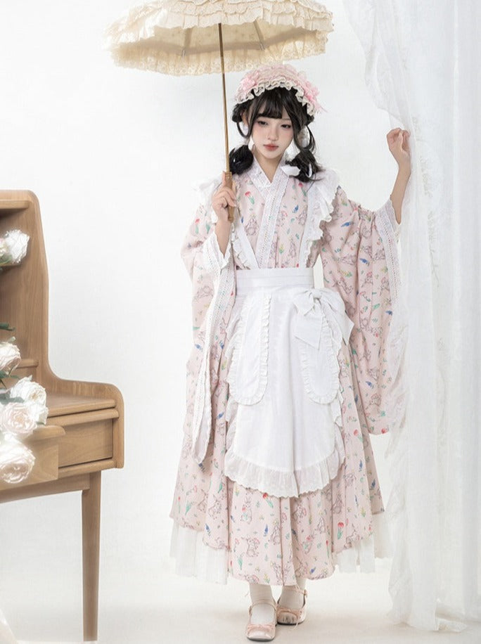 Ensemble jupe tablier japonaise Lolita à imprimé Maid