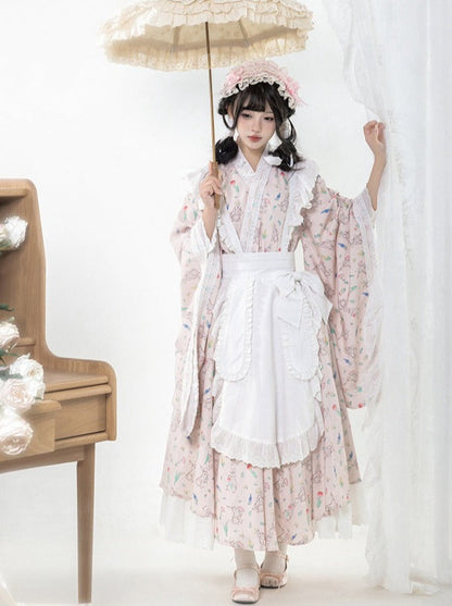 Ensemble jupe tablier japonaise Lolita à imprimé Maid