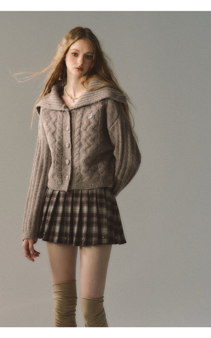 Dark Check Mode College Pleated Skirt