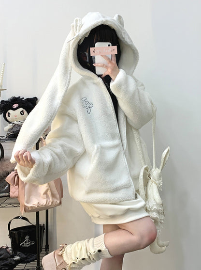 Veste zippée en peluche à oreilles de lapin gourmandes courtes/longues