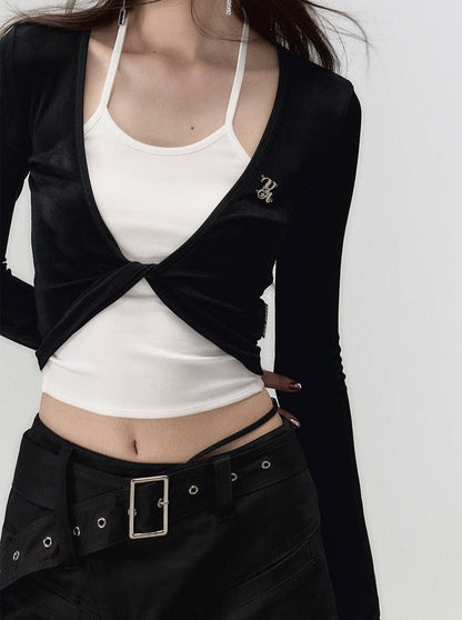 Haut deux pièces en similicuir épissé, mode slim