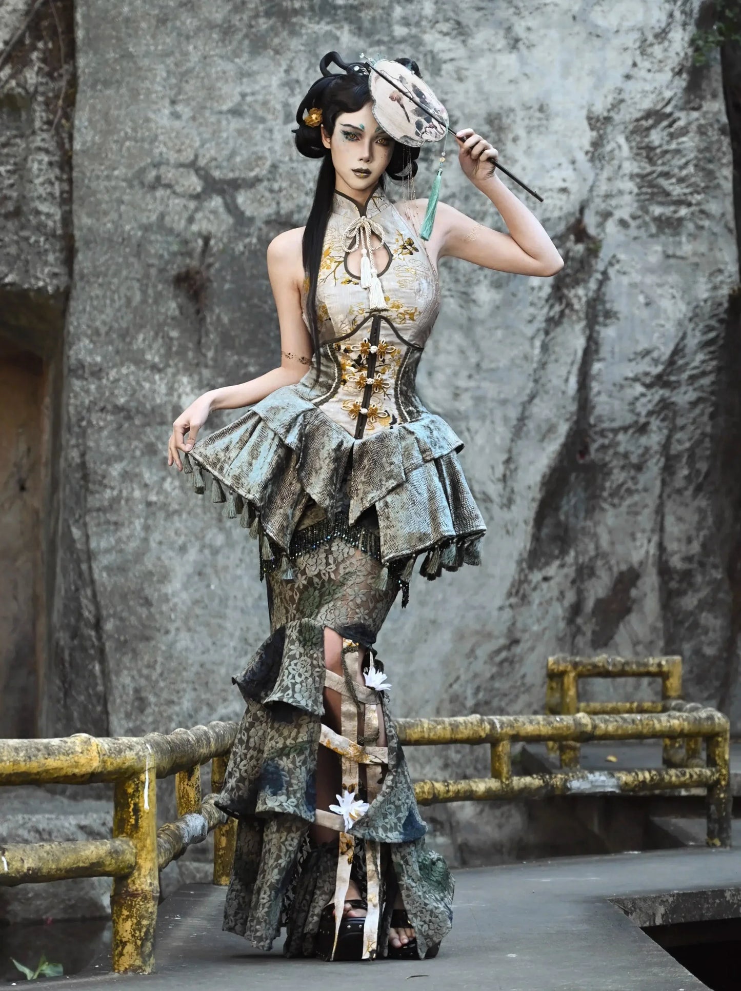 フェスティバルレースゲージドラゴンチャイナスカートバードタイダイスリム