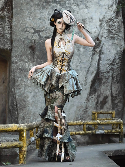 フェスティバルレースゲージドラゴンチャイナスカートバードタイダイスリム