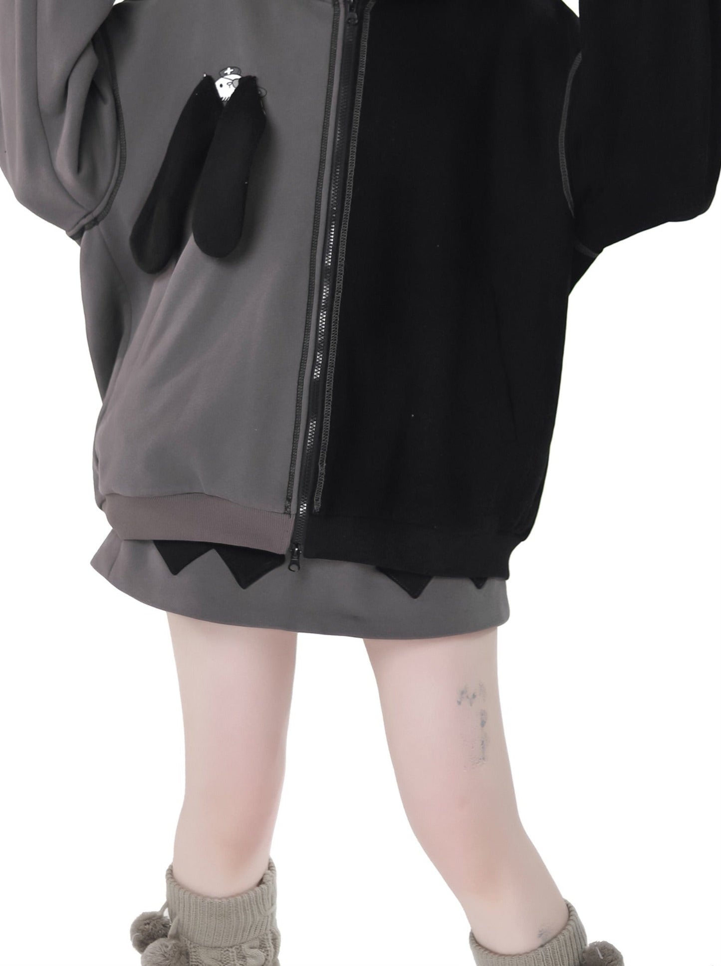 Rabbit Ear Contrast Zip Parker Pants Skirt