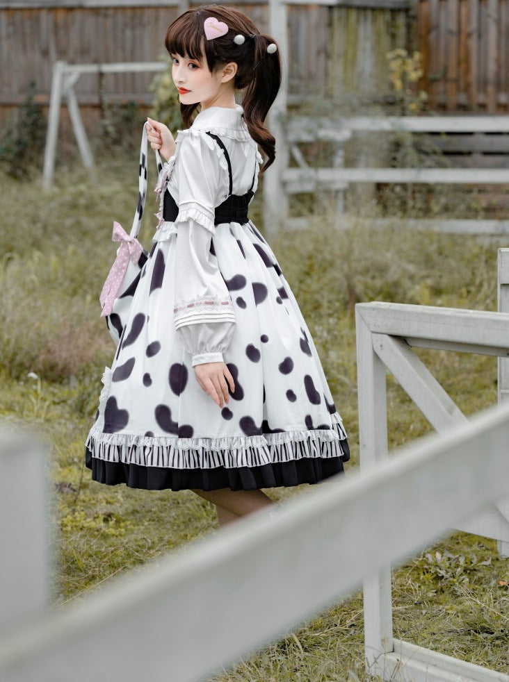 Suspender Cow Blouse Skirt Fur + Coat
