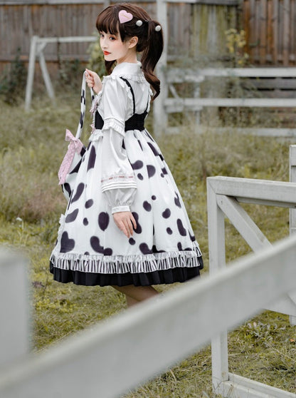 Suspender Cow Blouse Skirt Fur + Coat