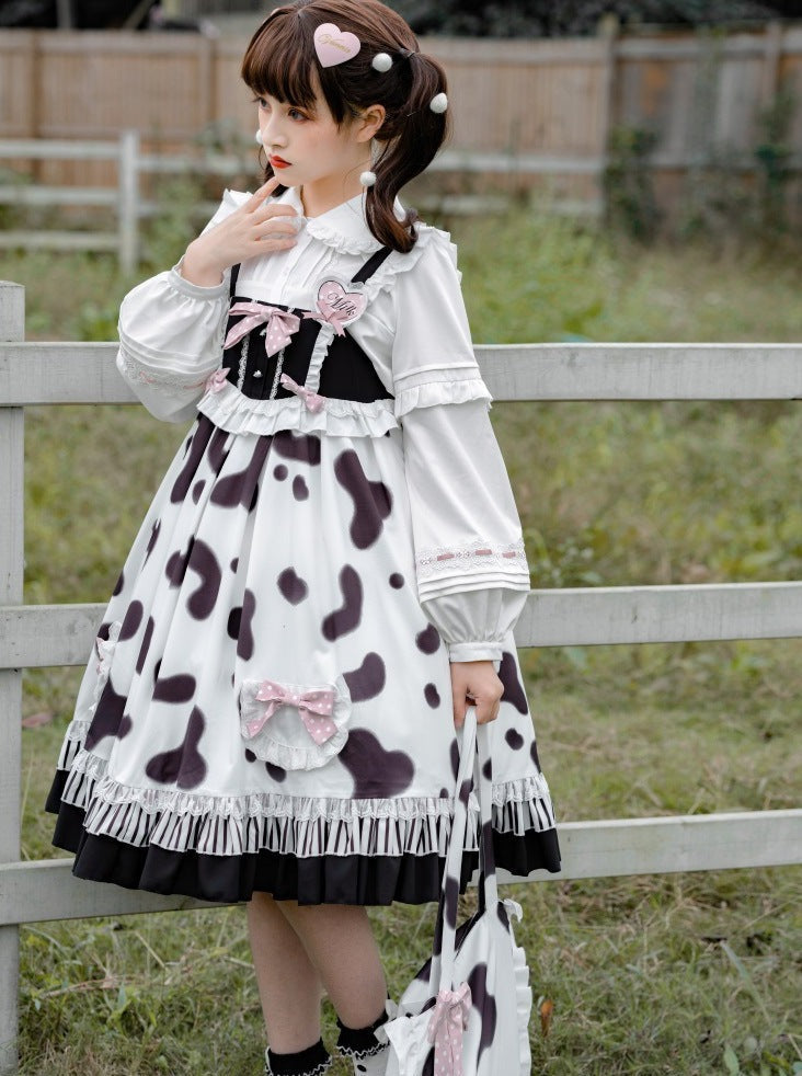 Suspender Cow Blouse Skirt Fur + Coat