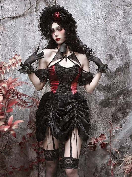Robe bustier gothique en velours avec cordon de serrage et col araignée