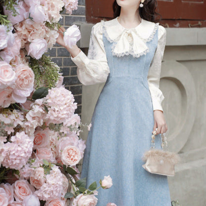 Zwei Retro-Rüschen, kariertes Buchstaben-Imitat-Stück, französisches Kleid