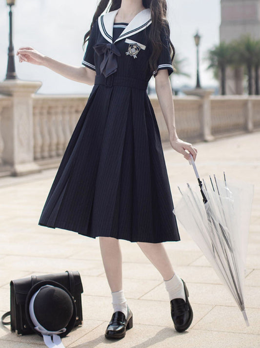 Collar Black + Sailor Emblem Striped Badge Ribbon Dress