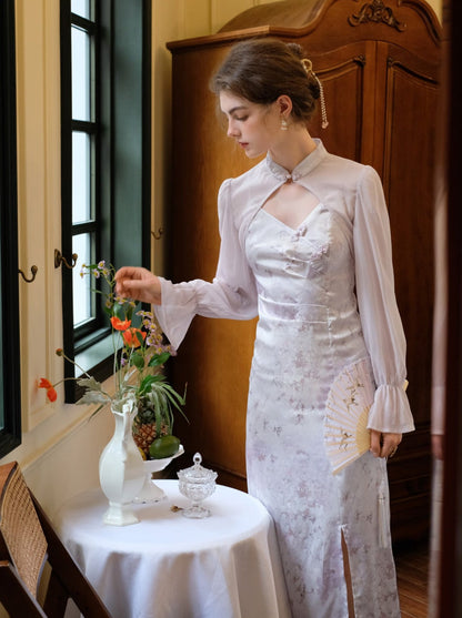 Retro Purple Flower Sheer Dress Cardigan China