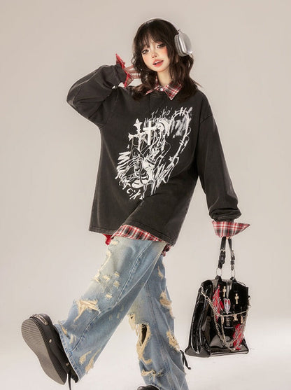 Pantalon en denim Osh endommagé