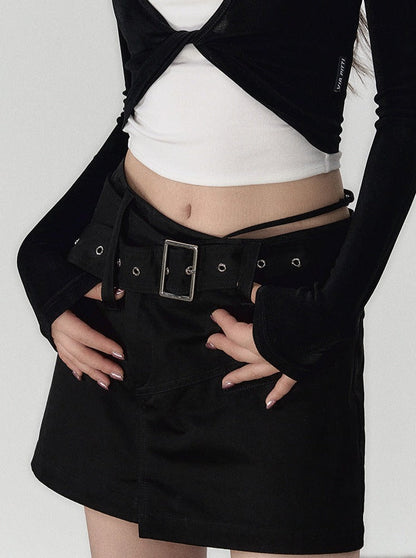 Belt Girl Black Pants Fashion Hot Skirt