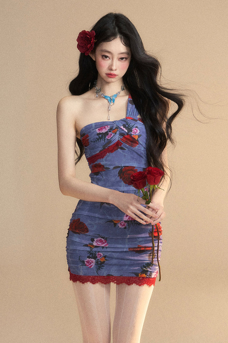 Tight Dress Flower Retro Elegance