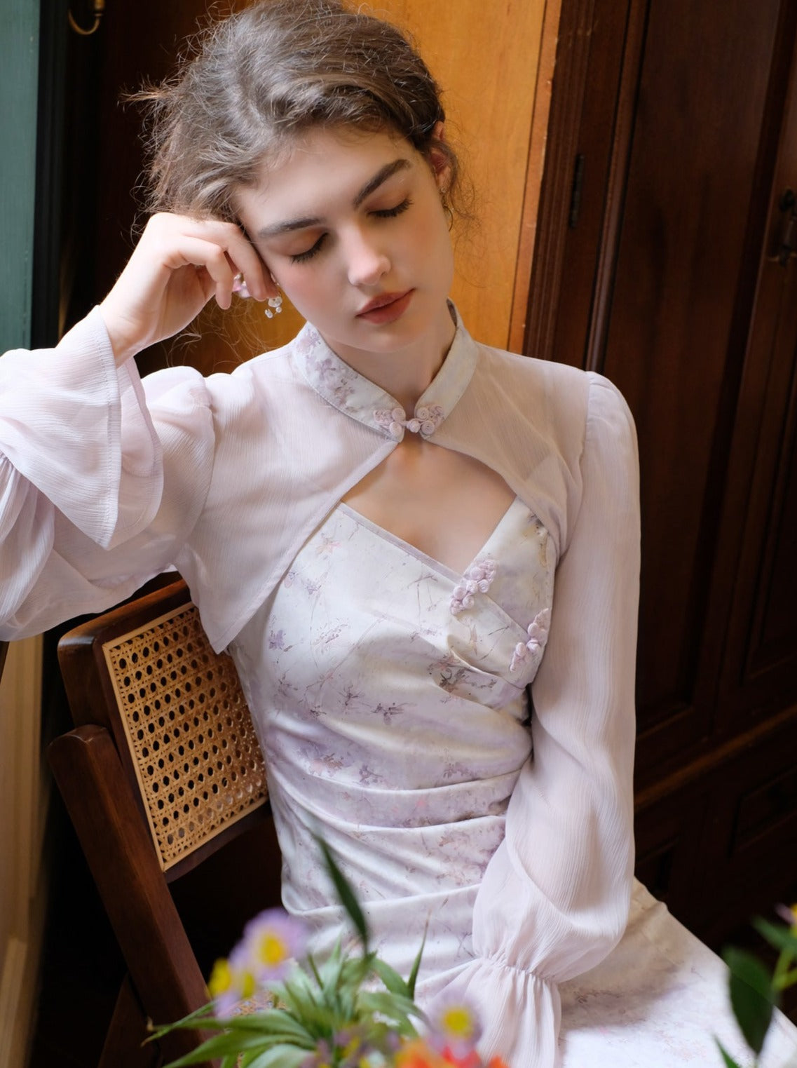 Retro Purple Flower Sheer Dress Cardigan China
