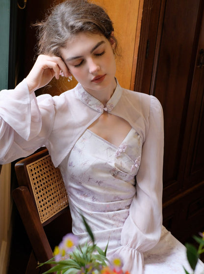 Retro Purple Flower Sheer Dress Cardigan China