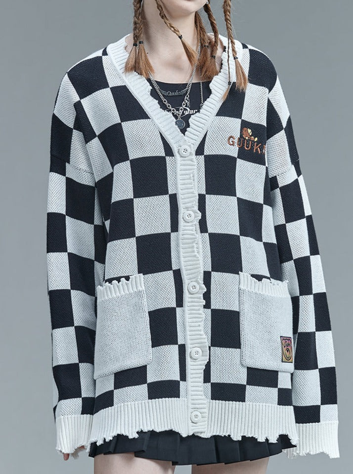 Over Block Cardigan Check