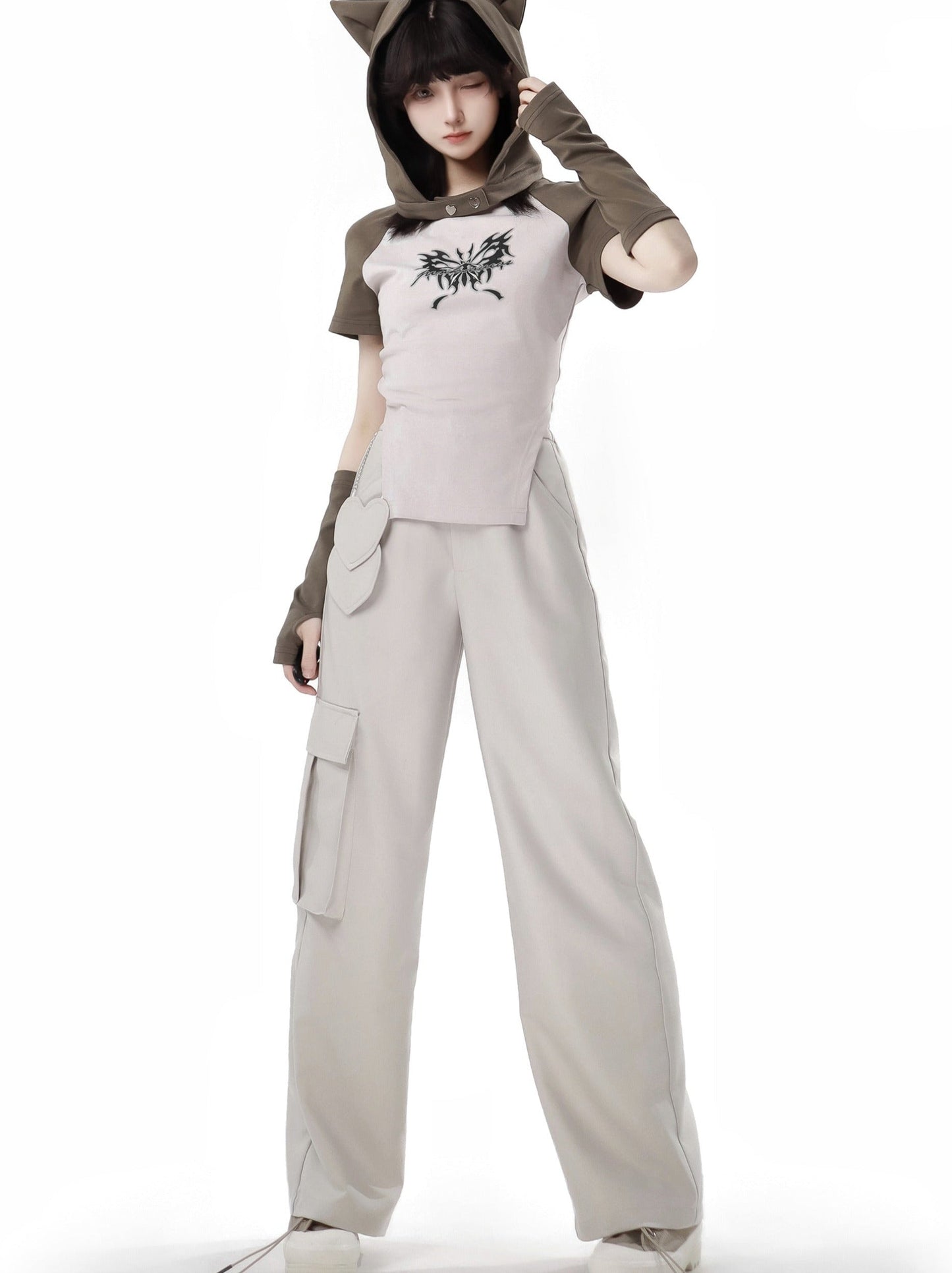 Top Pants Style Wasteland Cat Casual Ear Set Hoodie And