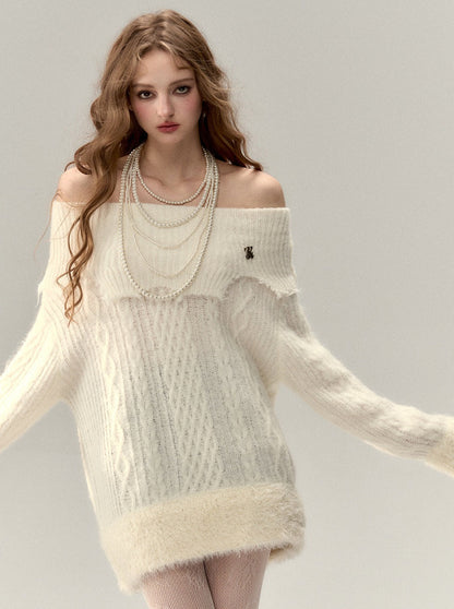 Off-the-shoulder Fur One-pointed Top