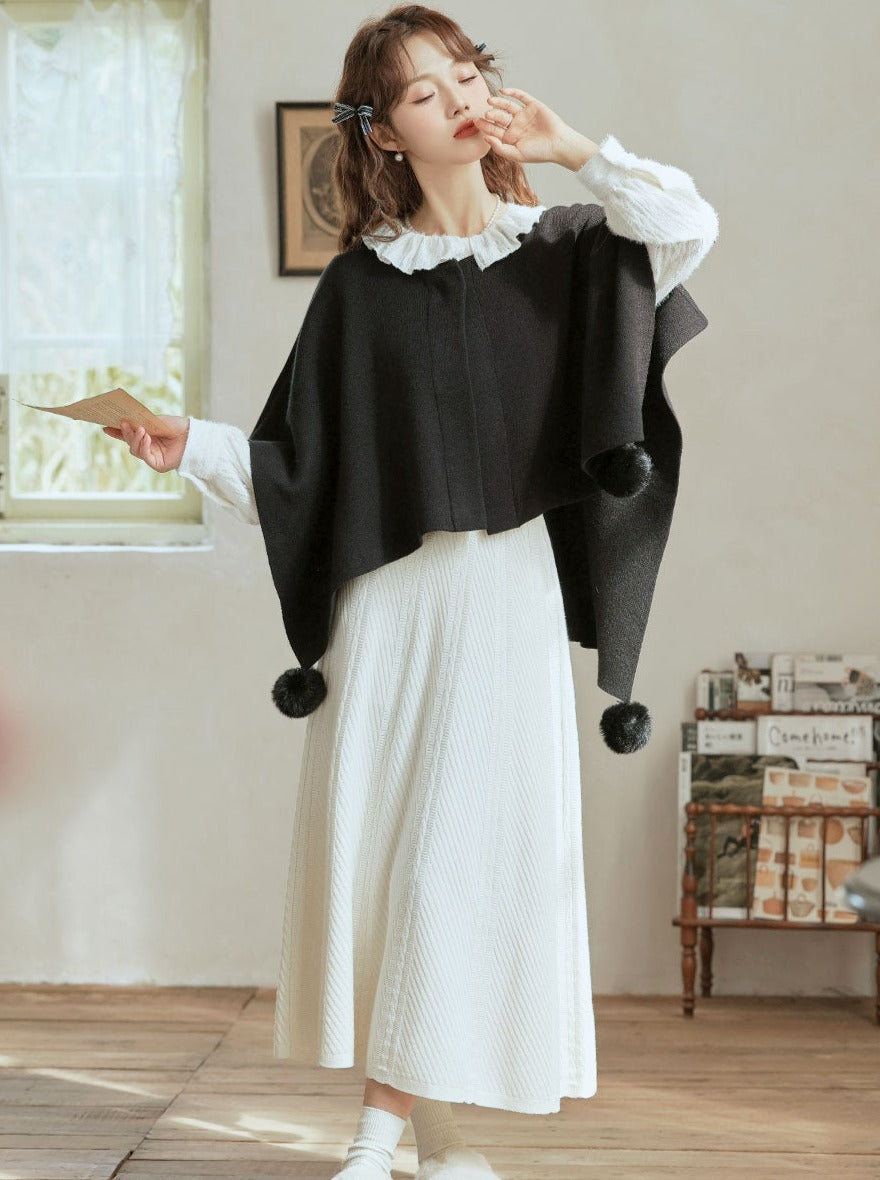 Fur Cape Cloak Pompon