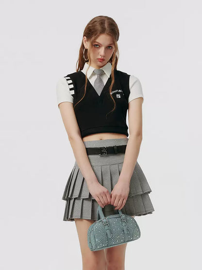 Small Gray Skirt Faux + Pleated Two-piece Top American College Tie
