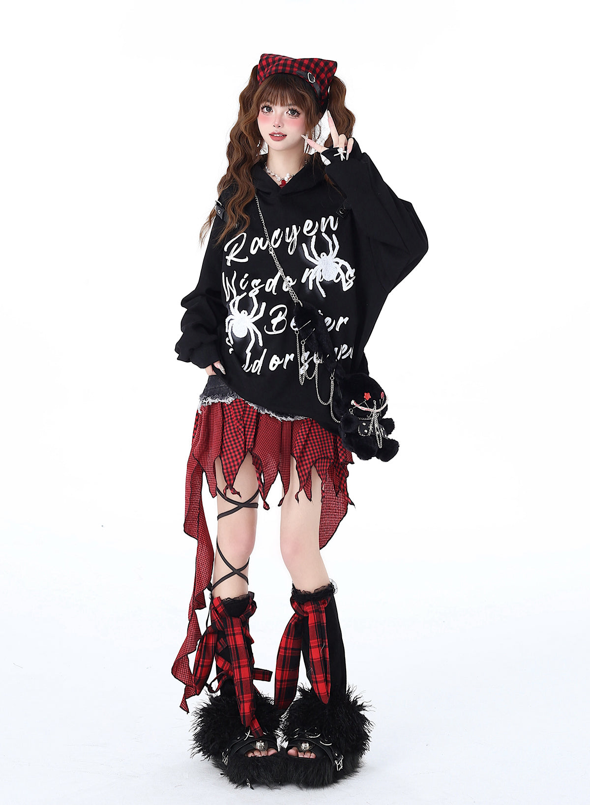 Print Street Hoodie Leather Buckle Hooded American Graffiti Spider