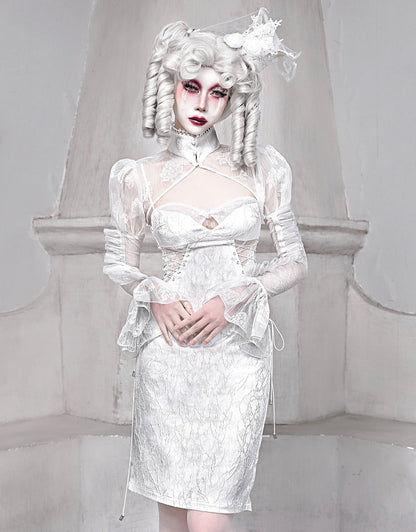 White Strap Sleeping Slim Jacquard Dark Alice Gothic Dress Suspender