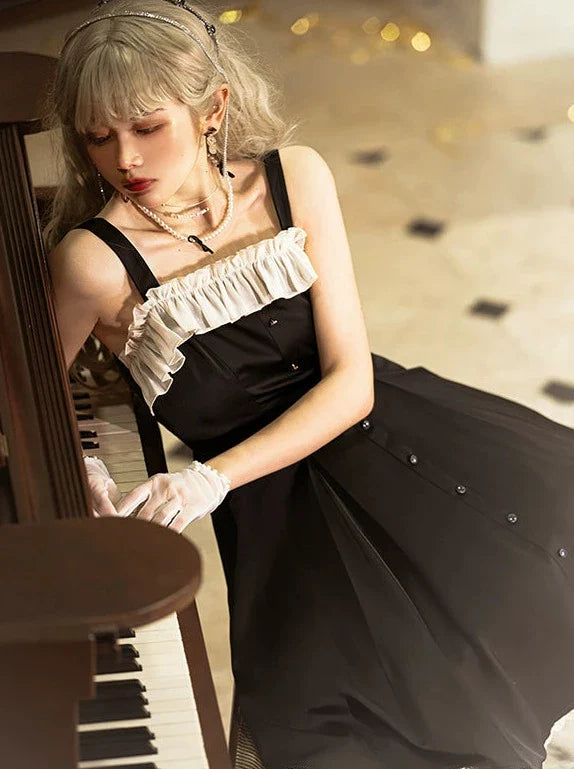 Song Love Elegant Dress Short/Long Lolita Reservations Black Piano Satin Sass