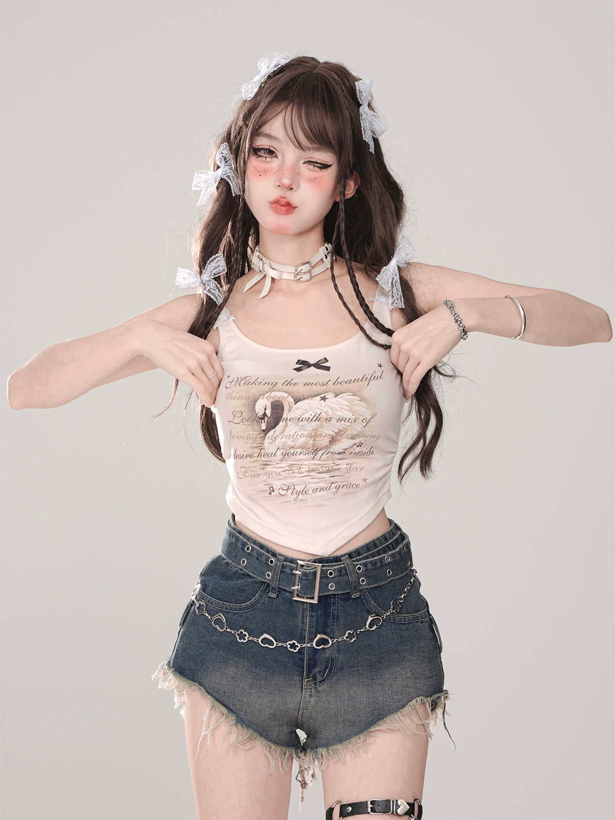 Cookie Moose Top Swan Slim Sleeveless Suspender