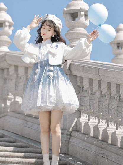 Robe courte en fourrure chinoise bleue Ice