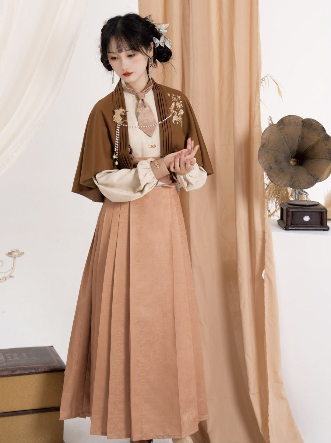 Skirt High-waisted Blouse China Cape + Pleated Retro