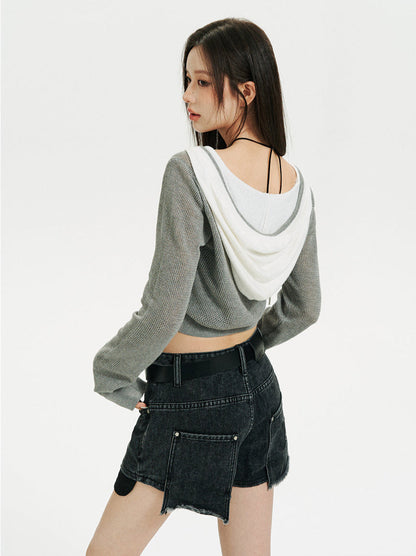 Sheer Zip Mesh Knit Short/Long Hoodie