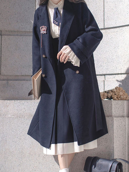 Manteau cocon élégant en laine à double boutonnage bleu